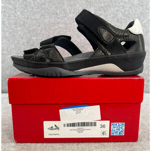 Wolky Ripple Savana Leather Walking Comfort Platform Sandal- Black-Women 36-NEW